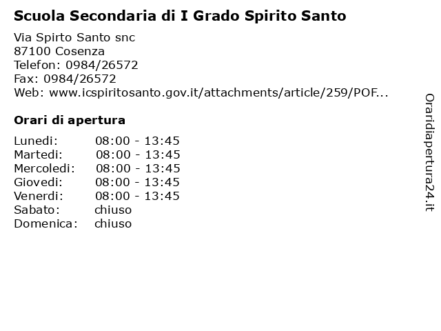 Scuola Secondaria di I Grado Spirito Santo a Cosenza: indirizzo e orari di apertura