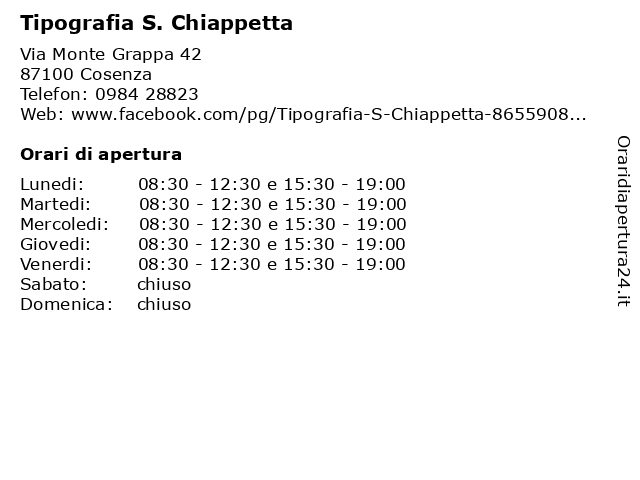 Tipografia S. Chiappetta a Cosenza: indirizzo e orari di apertura