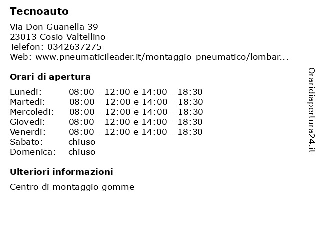 Tecnoauto a Cosio Valtellino: indirizzo e orari di apertura