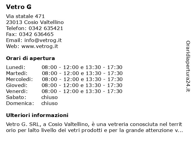 Vetro G a Cosio Valtellino: indirizzo e orari di apertura