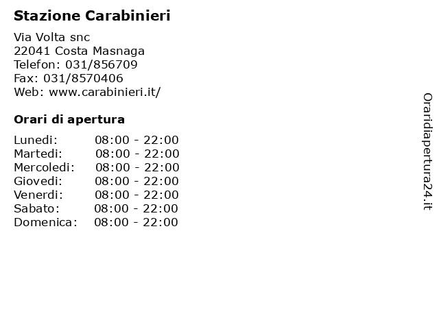 Stazione Carabinieri a Costa Masnaga: indirizzo e orari di apertura