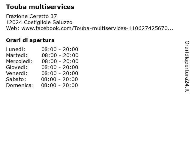 Touba multiservices a Costigliole Saluzzo: indirizzo e orari di apertura