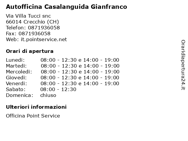 Autofficina Casalanguida Gianfranco a Crecchio (CH): indirizzo e orari di apertura