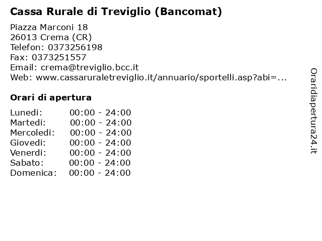 Cassa Rurale di Treviglio (Bancomat) a Crema (CR): indirizzo e orari di apertura