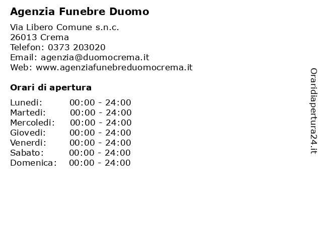 Agenzia Funebre Duomo a Crema: indirizzo e orari di apertura