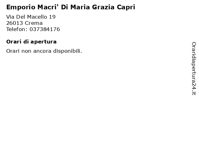 Emporio Macri' Di Maria Grazia Capri a Crema: indirizzo e orari di apertura