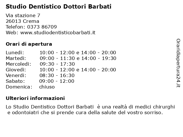 Studio Dentistico Dottori Barbati a Crema: indirizzo e orari di apertura