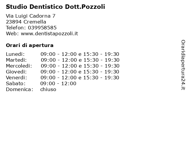 Studio Dentistico Dott.Pozzoli a Cremella: indirizzo e orari di apertura