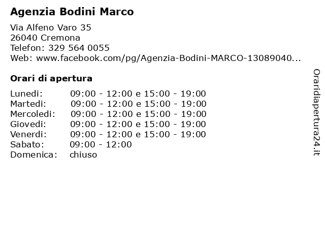 Agenzia Bodini Marco a Cremona: indirizzo e orari di apertura