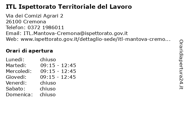 á Orari Di Apertura Direzione Territoriale Del Lavoro Lombardia Via Dei Comizi Agrari