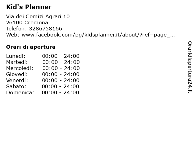 Kid's Planner a Cremona: indirizzo e orari di apertura