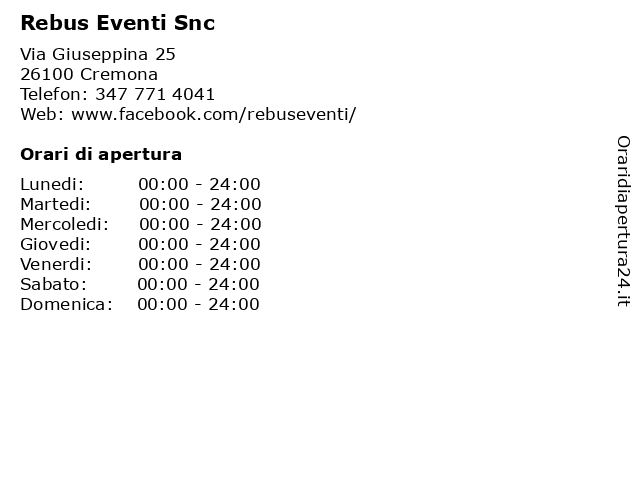Rebus Eventi Snc a Cremona: indirizzo e orari di apertura