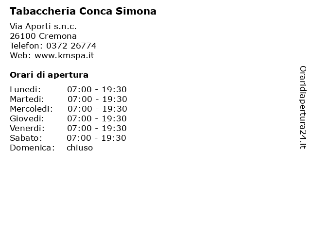 Tabaccheria Conca Simona a Cremona: indirizzo e orari di apertura