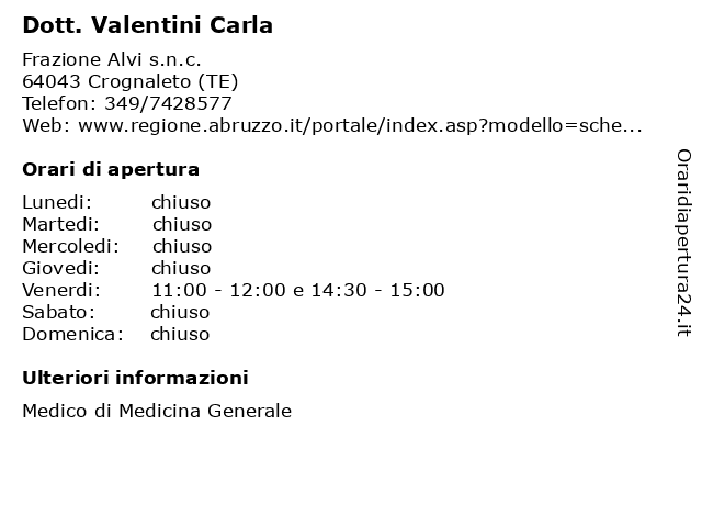 Dott. Valentini Carla a Crognaleto (TE): indirizzo e orari di apertura