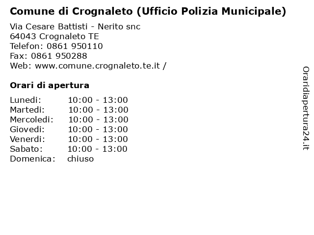 Comune di Crognaleto (Ufficio Polizia Municipale) a Crognaleto TE: indirizzo e orari di apertura