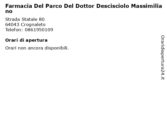Farmacia Del Parco Del Dottor Descisciolo Massimiliano a Crognaleto: indirizzo e orari di apertura