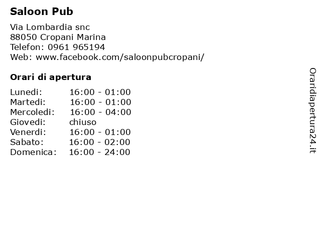 Saloon Pub a Cropani Marina: indirizzo e orari di apertura