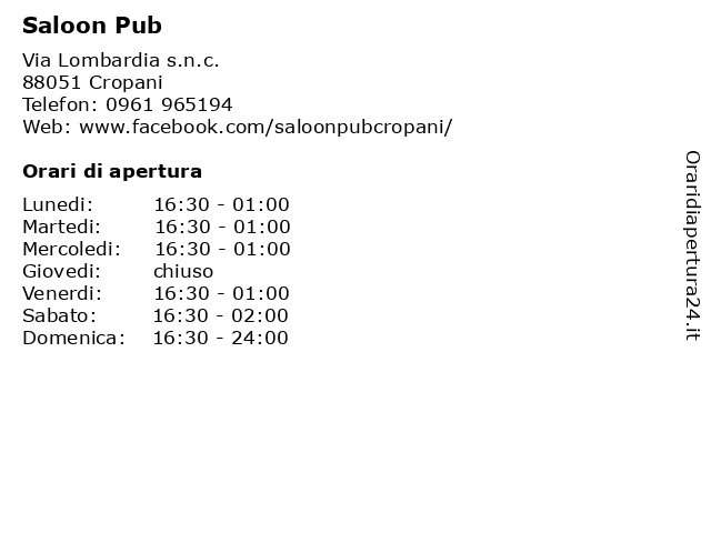 Saloon Pub a Cropani: indirizzo e orari di apertura