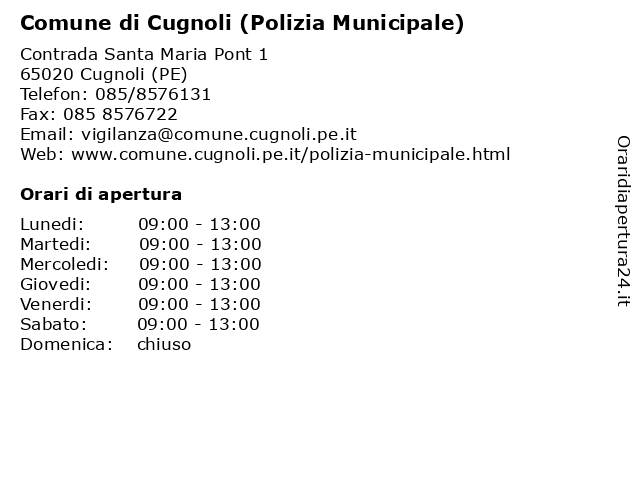 Comune di Cugnoli (Polizia Municipale) a Cugnoli (PE): indirizzo e orari di apertura