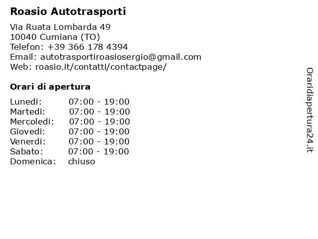Roasio Autotrasporti a Cumiana (TO): indirizzo e orari di apertura