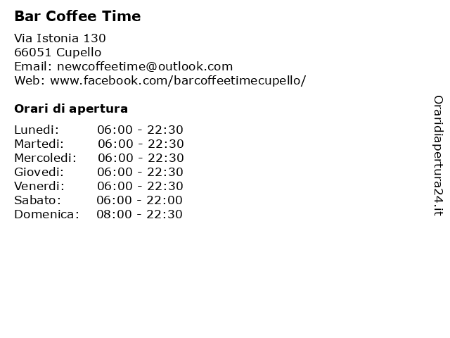 Bar Coffee Time a Cupello: indirizzo e orari di apertura