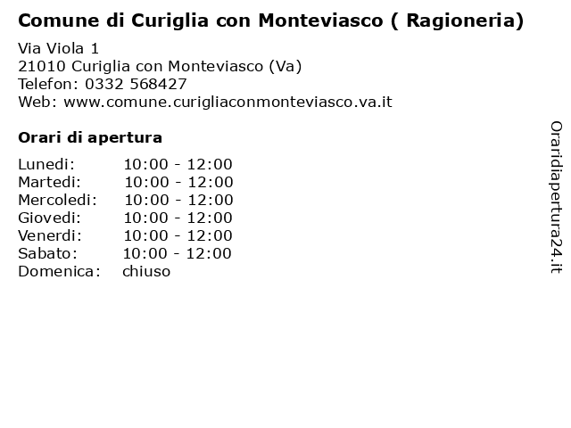 Comune di Curiglia con Monteviasco ( Ragioneria) a Curiglia con Monteviasco (Va): indirizzo e orari di apertura