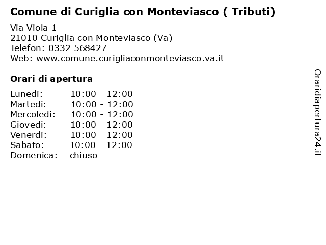Comune di Curiglia con Monteviasco ( Tributi) a Curiglia con Monteviasco (Va): indirizzo e orari di apertura