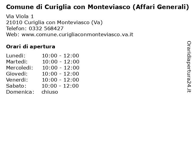 Comune di Curiglia con Monteviasco (Affari Generali) a Curiglia con Monteviasco (Va): indirizzo e orari di apertura
