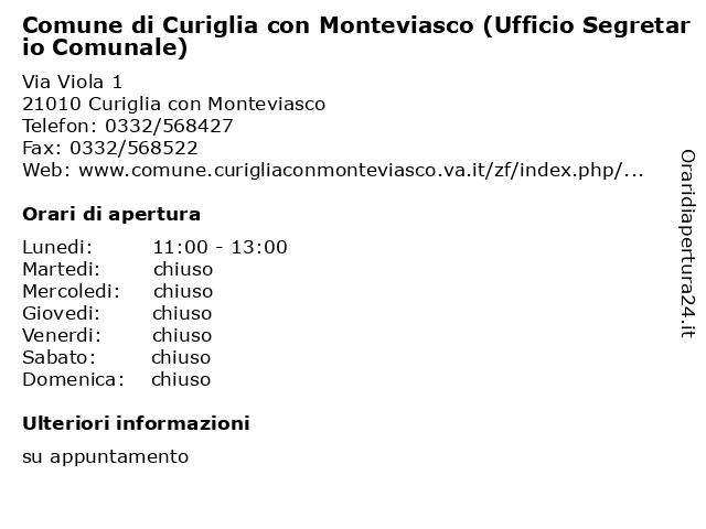 Comune di Curiglia con Monteviasco (Ufficio Segretario Comunale) a Curiglia con Monteviasco: indirizzo e orari di apertura
