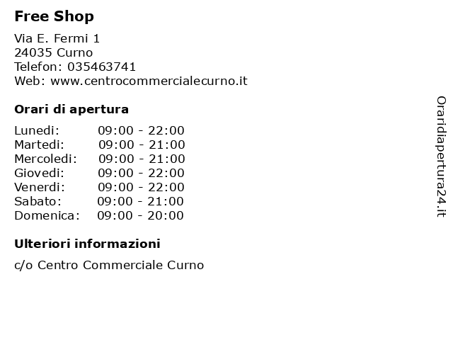 Free Shop a Curno: indirizzo e orari di apertura