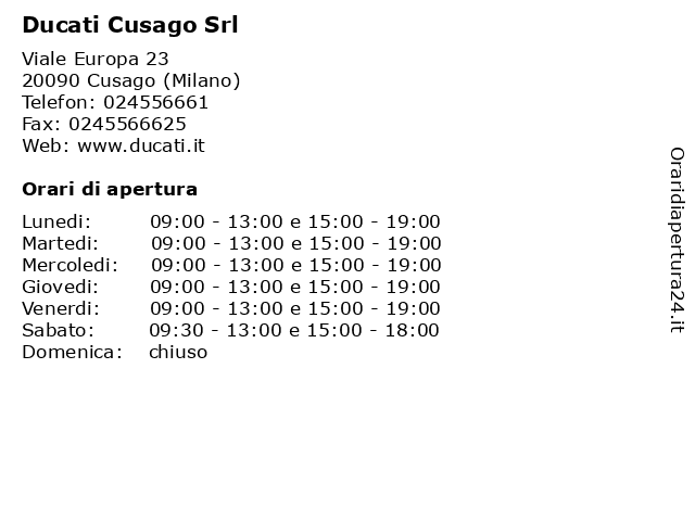 Ducati Cusago Srl a Cusago (Milano): indirizzo e orari di apertura