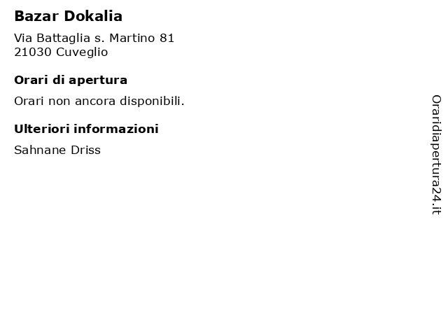 Bazar Dokalia a Cuveglio: indirizzo e orari di apertura