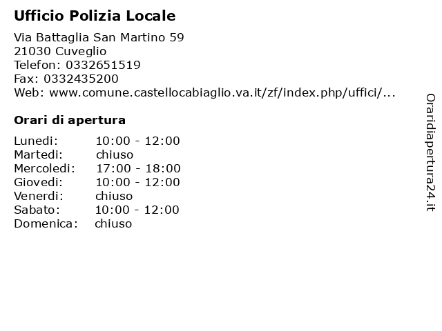 Ufficio Polizia Locale a Cuveglio: indirizzo e orari di apertura