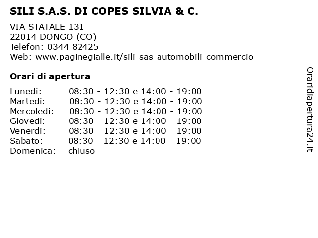 SILI S.A.S. DI COPES SILVIA & C. a DONGO (CO): indirizzo e orari di apertura