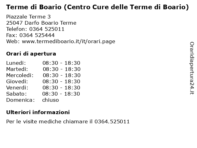 Terme di Boario (Centro Cure delle Terme di Boario) a Darfo Boario Terme: indirizzo e orari di apertura