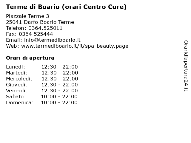 Terme di Boario (orari Centro Cure) a Darfo Boario Terme: indirizzo e orari di apertura