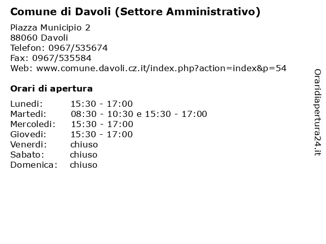 Comune di Davoli (Settore Amministrativo) a Davoli: indirizzo e orari di apertura