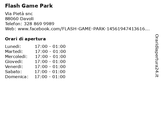 Flash Game Park a Davoli: indirizzo e orari di apertura
