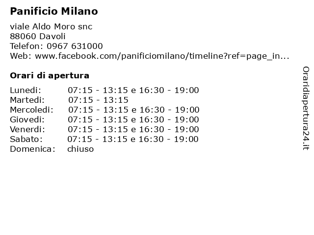 Panificio Milano a Davoli: indirizzo e orari di apertura
