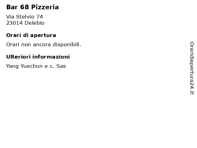 Bar 68 Pizzeria a Delebio: indirizzo e orari di apertura