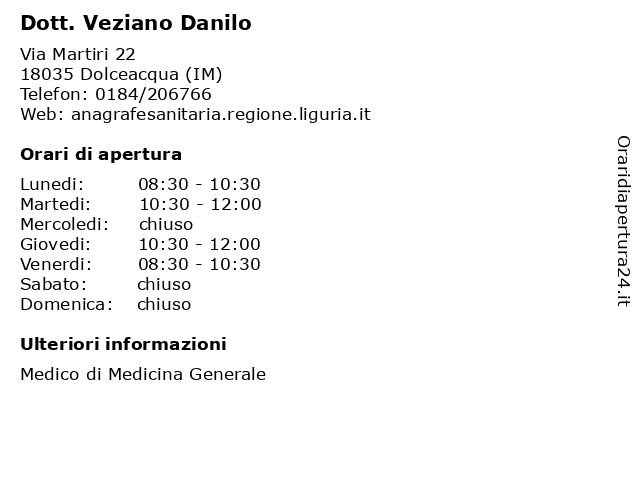 Dott. Veziano Danilo a Dolceacqua (IM): indirizzo e orari di apertura