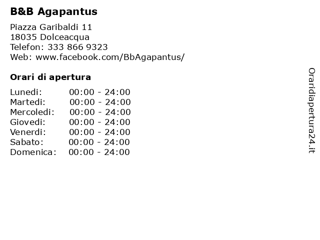B&B Agapantus a Dolceacqua: indirizzo e orari di apertura