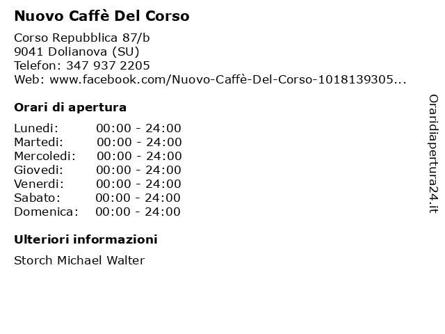 Nuovo Caffè Del Corso a Dolianova (SU): indirizzo e orari di apertura