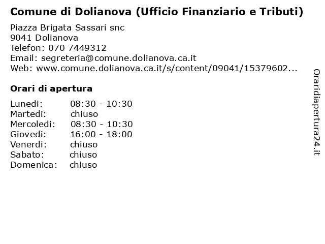 Comune di Dolianova (Ufficio Finanziario e Tributi) a Dolianova: indirizzo e orari di apertura