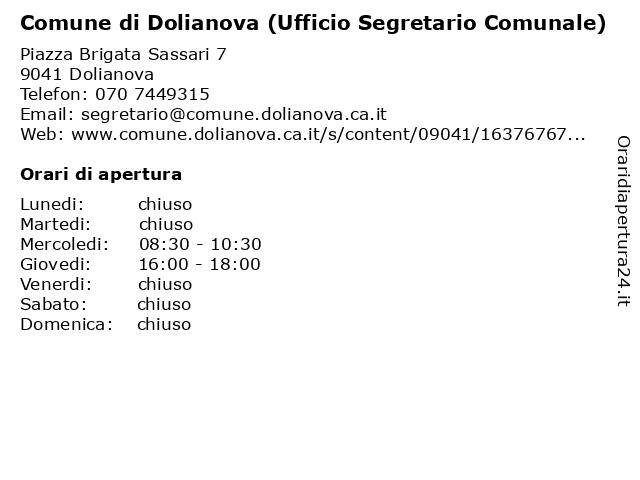 Comune di Dolianova (Ufficio Segretario Comunale) a Dolianova: indirizzo e orari di apertura