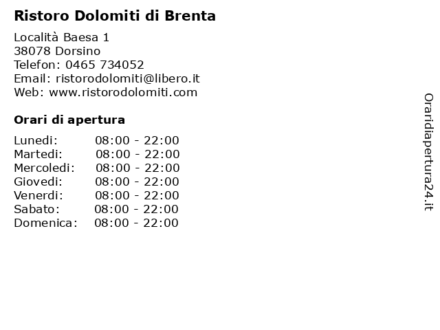 Ristoro Dolomiti di Brenta a Dorsino: indirizzo e orari di apertura