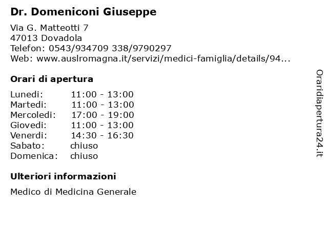 Dr. Domeniconi Giuseppe a Dovadola: indirizzo e orari di apertura