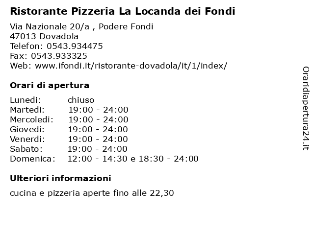 Ristorante Pizzeria La Locanda dei Fondi a Dovadola: indirizzo e orari di apertura