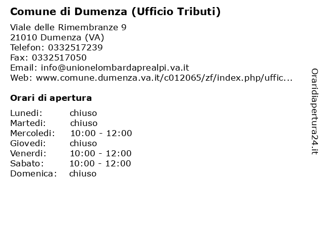 Comune di Dumenza (Ufficio Tributi) a Dumenza (VA): indirizzo e orari di apertura