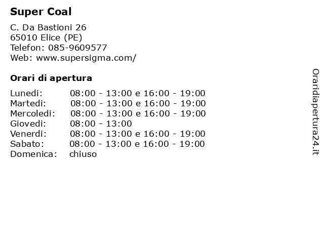 Super Coal a Elice (PE): indirizzo e orari di apertura
